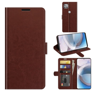 Brown textured flip phone case with card slots and stand holder for Motorola One 5G Ace