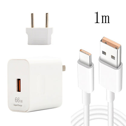 66W USB travel charger with EU plug and USB to Type-C cable, white, 1m