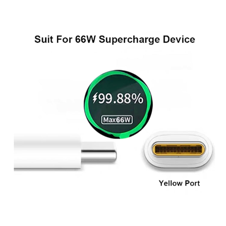 USB to Type-C charging cable with yellow port and max 66W charging graphic