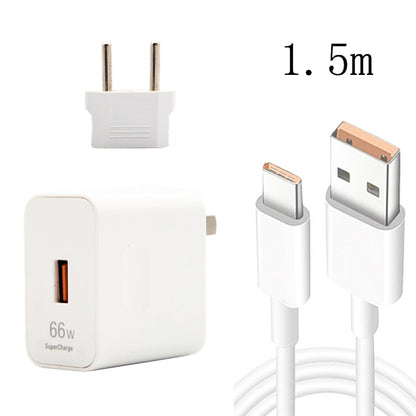 66W USB travel charger with EU plug and USB to Type-C cable, white, 1.5m
