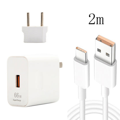 66W USB travel charger with EU plug and USB to Type-C cable, white, 2m