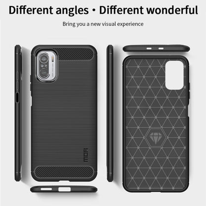 Black MOFI TPU phone case shown front and back, textured carbon-fiber style