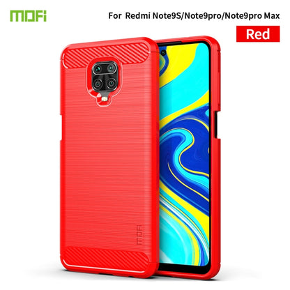 MOFI brushed carbon-fiber texture TPU phone case, red, dual camera cutout