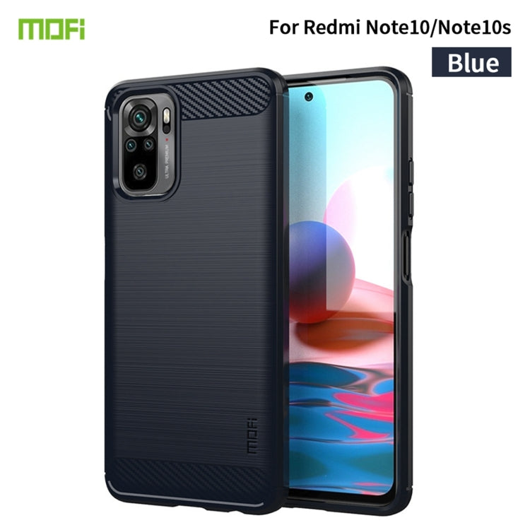 MOFI brushed carbon-fiber texture TPU phone case, blue, raised camera frame