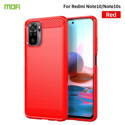 MOFI brushed carbon-fiber texture TPU phone case, red, curved edge protection