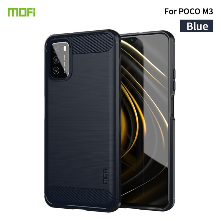 Blue soft TPU phone case with brushed carbon-fiber texture and camera cutout