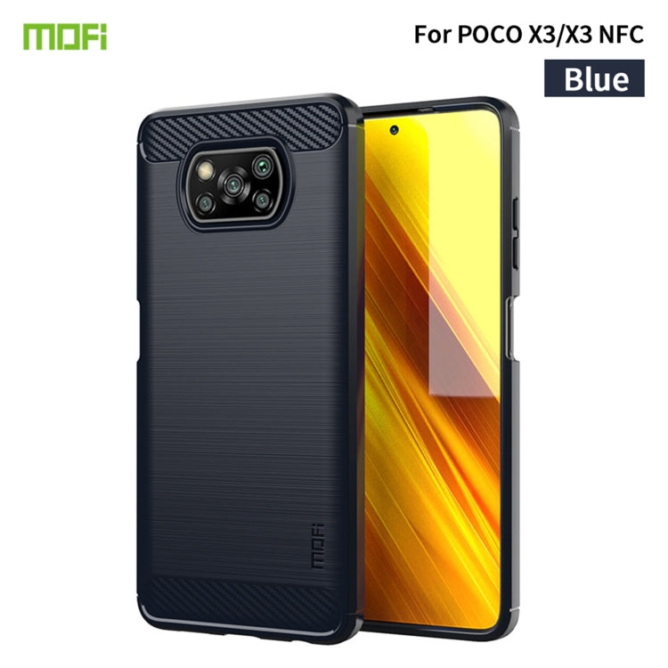 Blue soft TPU phone case with brushed carbon-fiber texture and camera cutout