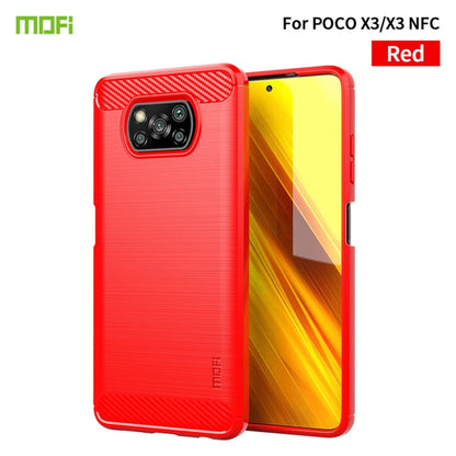 Red soft TPU phone case with brushed carbon-fiber texture and camera cutout