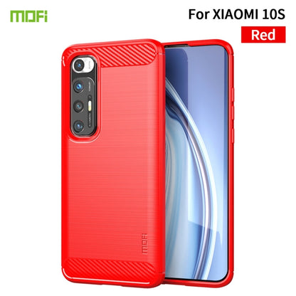 Red brushed carbon-fiber look TPU phone case with camera cutouts and raised edges