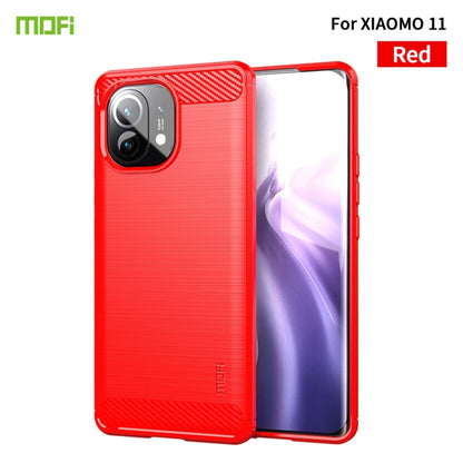 Red TPU phone case with carbon-fiber texture, camera cutouts, and front phone visible
