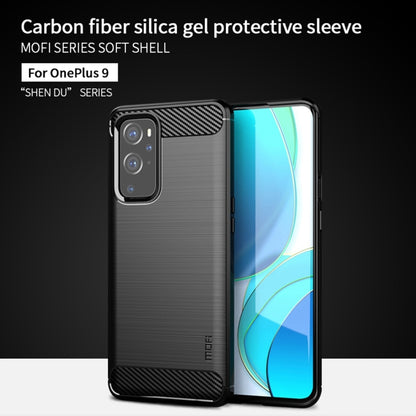 Soft TPU phone case for OnePlus 9, black brushed finish with carbon-fiber top trim