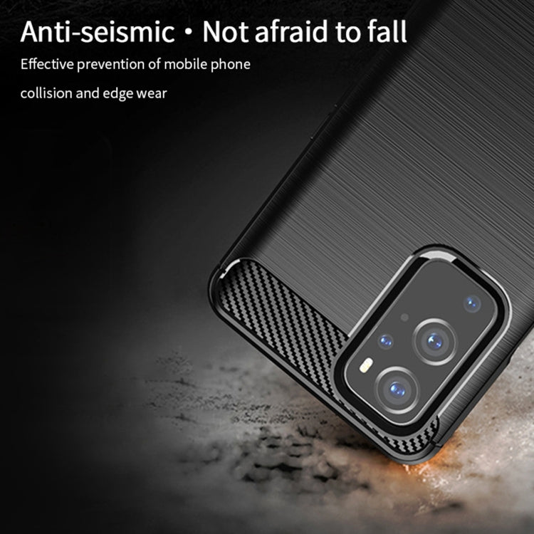Soft TPU phone case for OnePlus 9, black carbon-fiber textured corner protection