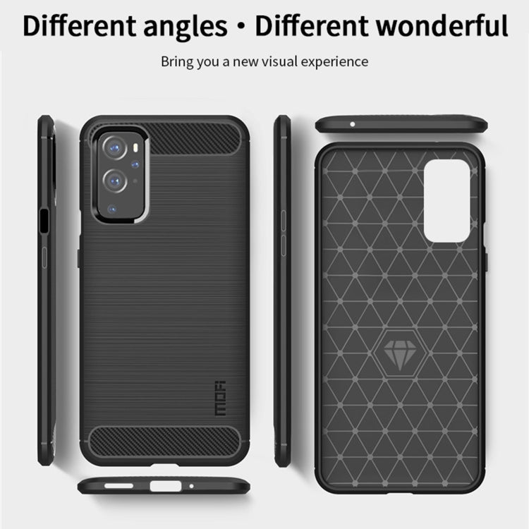 Soft TPU phone case for OnePlus 9, black carbon-texture back and slim side profile