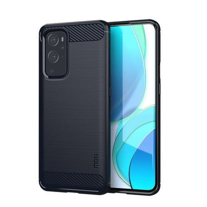 Soft TPU phone case for OnePlus 9, black carbon-textured top and brushed back