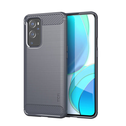 Soft TPU phone case for OnePlus 9, dark gray brushed back with carbon-fiber corner trim