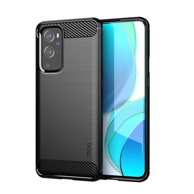 MOFI TPU phone case for OnePlus 9 Pro, black brushed texture with carbon-fiber accents