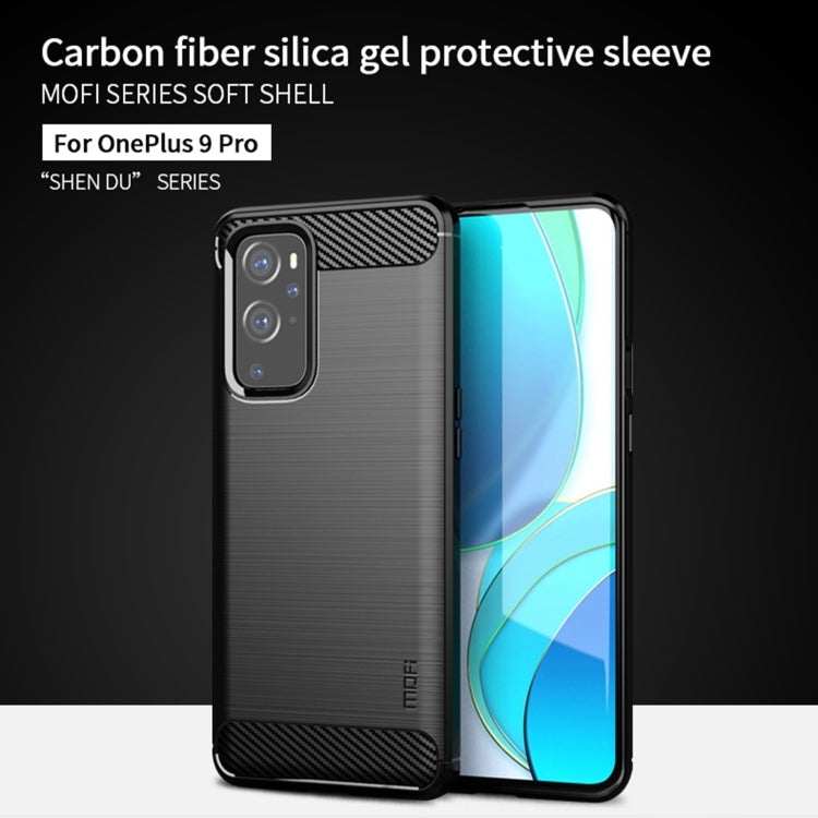 MOFI TPU phone case for OnePlus 9 Pro, dark textured back with carbon-fiber style panel