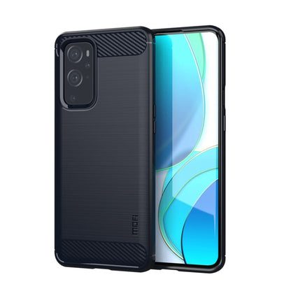 MOFI TPU phone case for OnePlus 9 Pro, dark gray brushed texture with carbon-fiber top