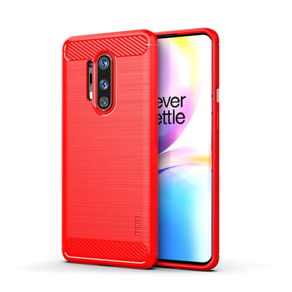 Red TPU phone case with brushed texture and camera lens openings for OnePlus 8 Pro