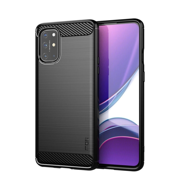 Carbon-fiber textured TPU phone case with matte back and camera cutout, dark black.