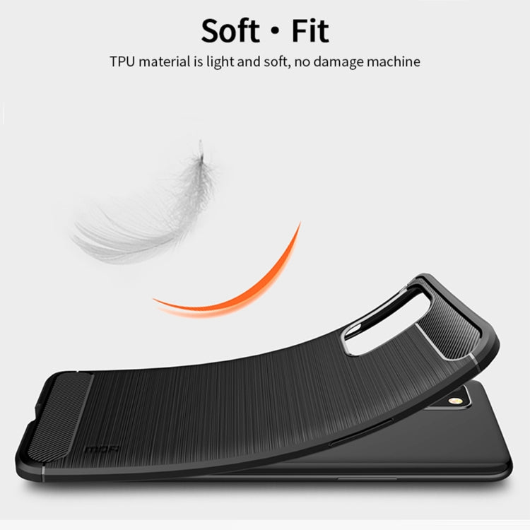 Brushed TPU phone case with carbon-fiber style side accents and raised screen edge.
