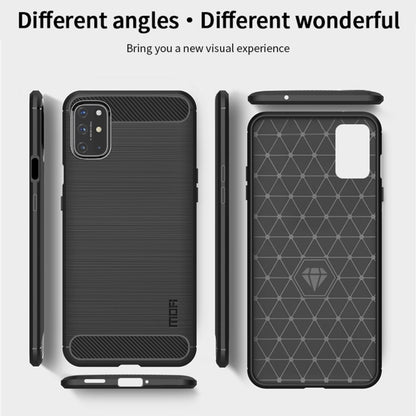 TPU phone case shown from back and sides, brushed texture with carbon-fiber corner.