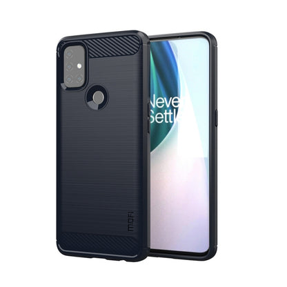 Dark blue TPU phone case with carbon fiber brushed texture and ring holder cutout