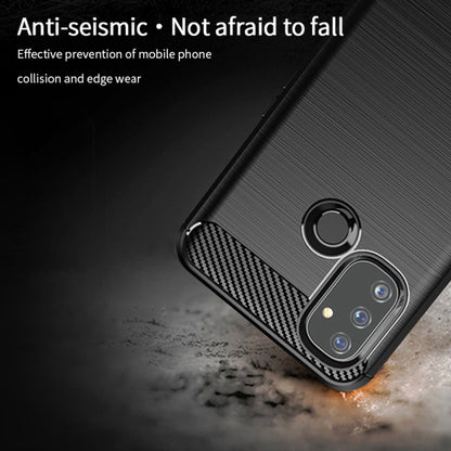 Dark carbon-fiber TPU phone case with camera opening and ring port
