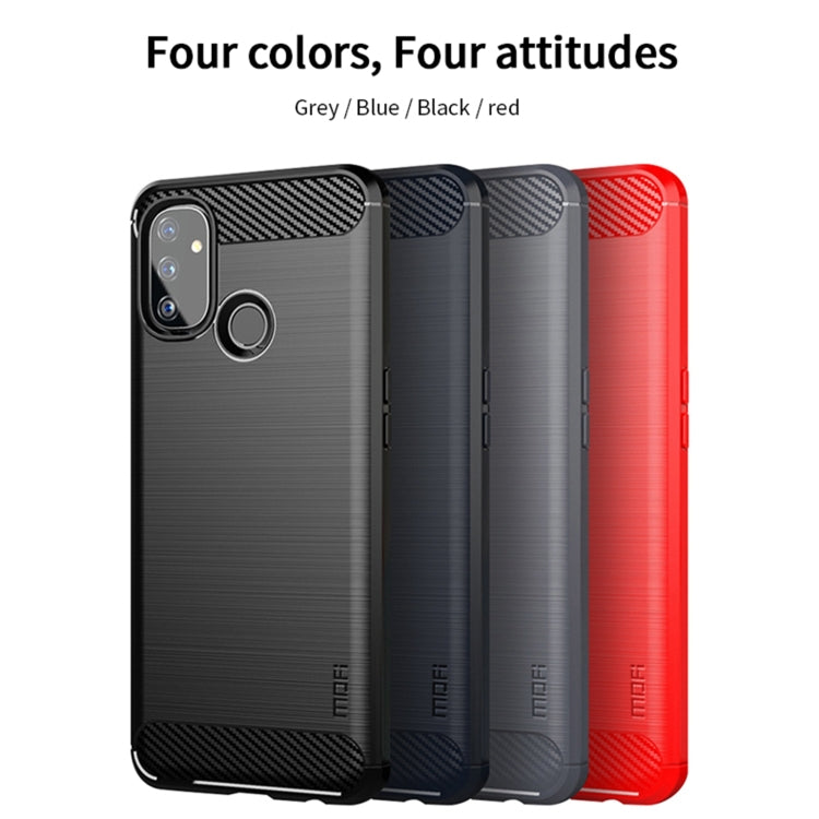 Four-color TPU phone case lineup: grey, blue, black, and red carbon-fiber texture