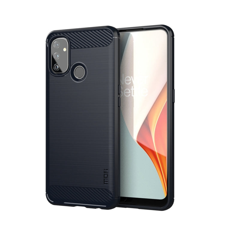 Blue-toned TPU phone case with carbon-fiber texture and camera cutouts