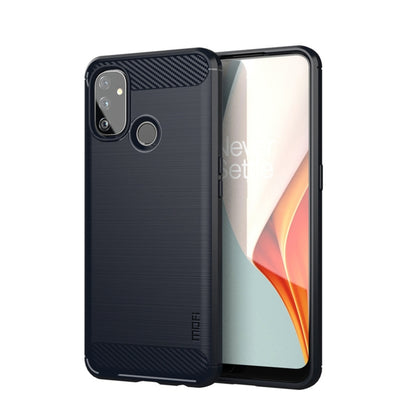 Blue-toned TPU phone case with carbon-fiber texture and camera cutouts