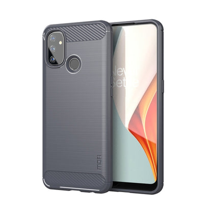 Grey TPU phone case with carbon-fiber texture back and raised camera bumper