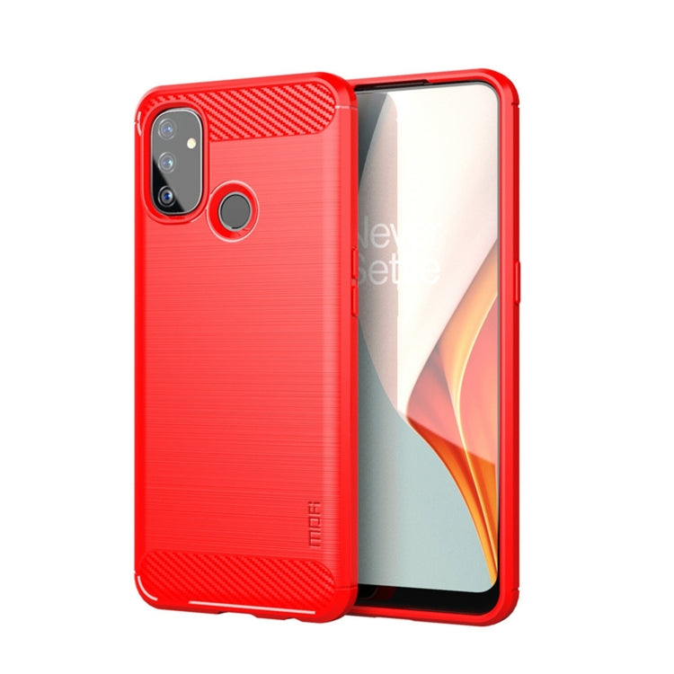 Red TPU phone case with carbon-fiber textured top and side button cutouts
