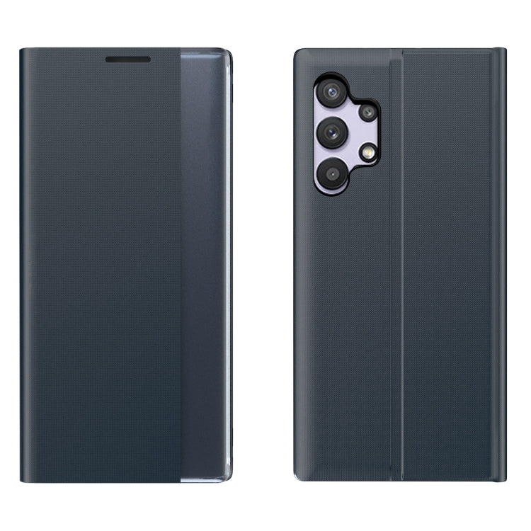 Dark gray textured flip leather phone case with card-slot flap and triple camera cutout, dual view