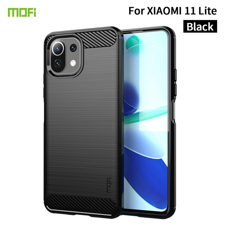 Black TPU phone case with carbon-fiber texture, dual camera cutouts, for Xiaomi Mi 11 Lite