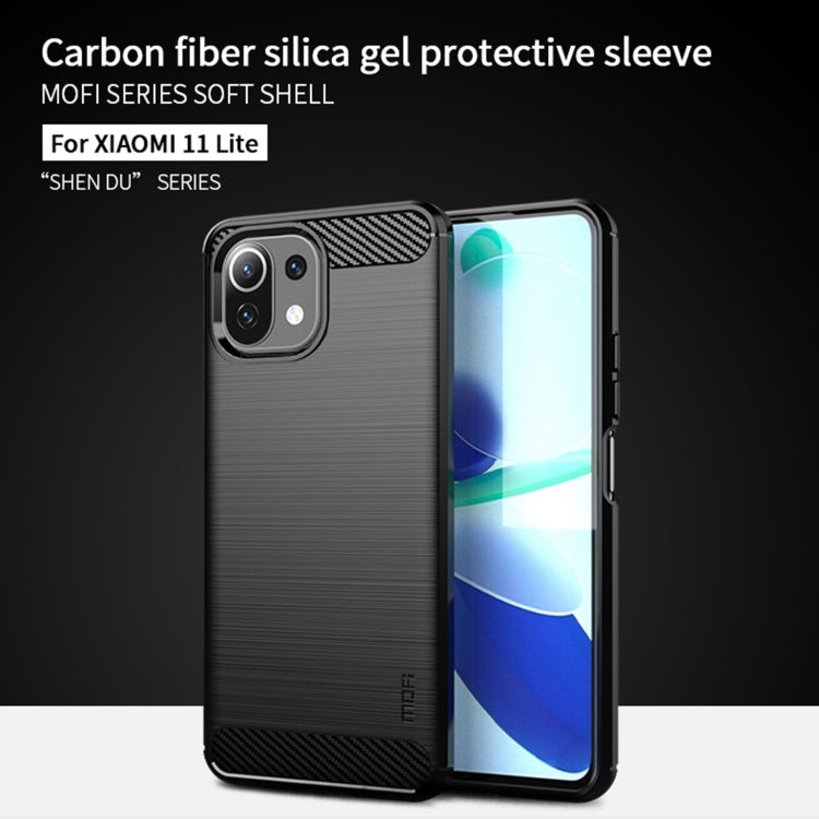 Black carbon-fiber texture TPU phone case, raised edges, for Xiaomi Mi 11 Lite