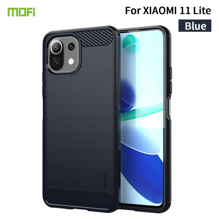 Blue TPU phone case with carbon-fiber texture and dual camera cutouts, for Xiaomi Mi 11 Lite