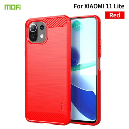 MOFI red phone case for Xiaomi Mi 11 Lite, brushed carbon-fiber texture, soft TPU cover