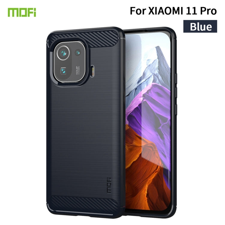 MOFI blue phone case for Xiaomi Mi 11 Pro, brushed carbon-fiber texture, soft TPU cover