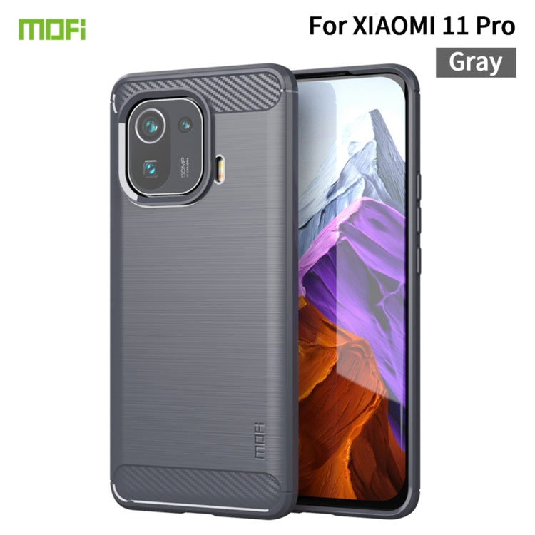 MOFI gray phone case for Xiaomi Mi 11 Pro, brushed carbon-fiber texture, TPU soft cover