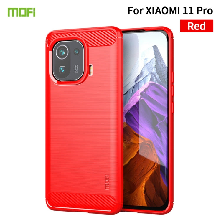MOFI red phone case for Xiaomi Mi 11 Pro, brushed carbon-fiber texture, soft TPU protection