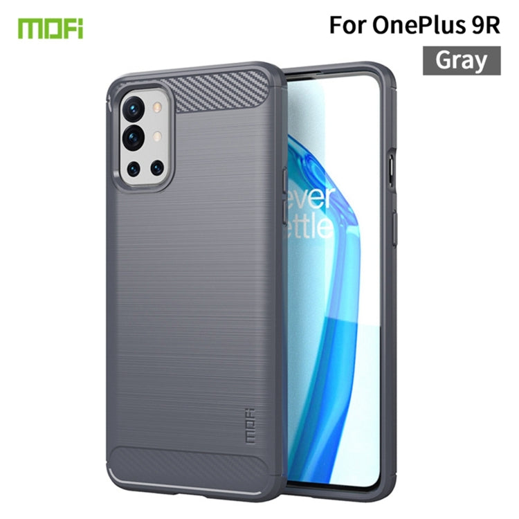MOFI gray phone case for OnePlus 9R, brushed carbon-fiber texture, TPU soft protection