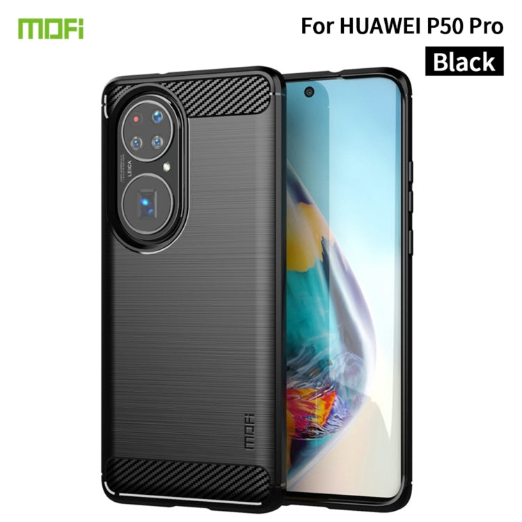 MOFI soft TPU phone case with carbon-fiber texture, black; for Huawei P50 Pro