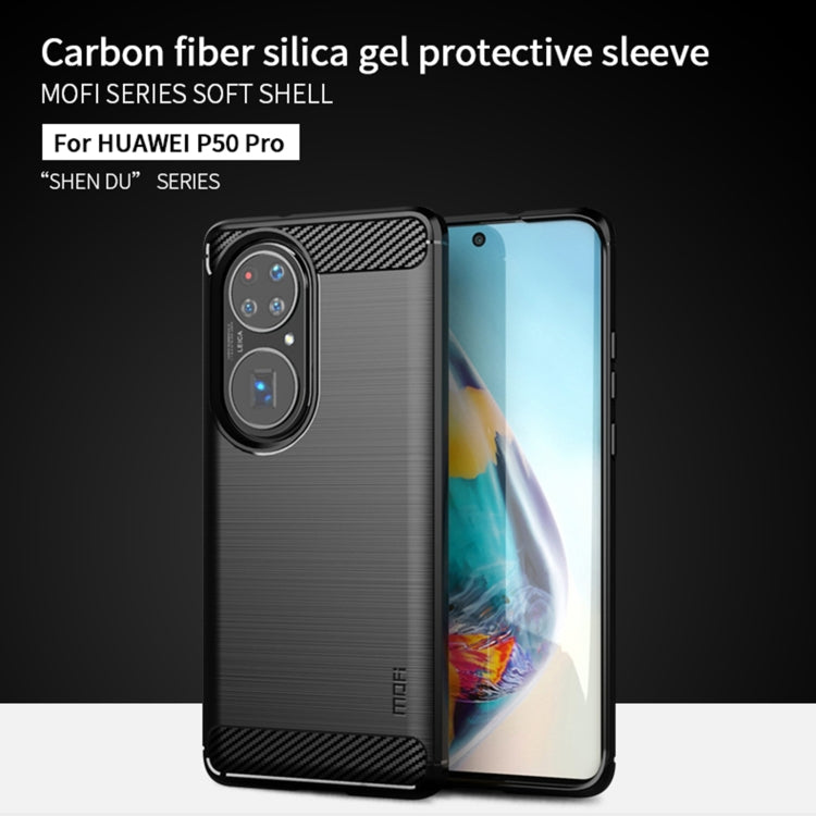 MOFI soft TPU protective phone case, carbon-fiber look; black; for Huawei P50 Pro
