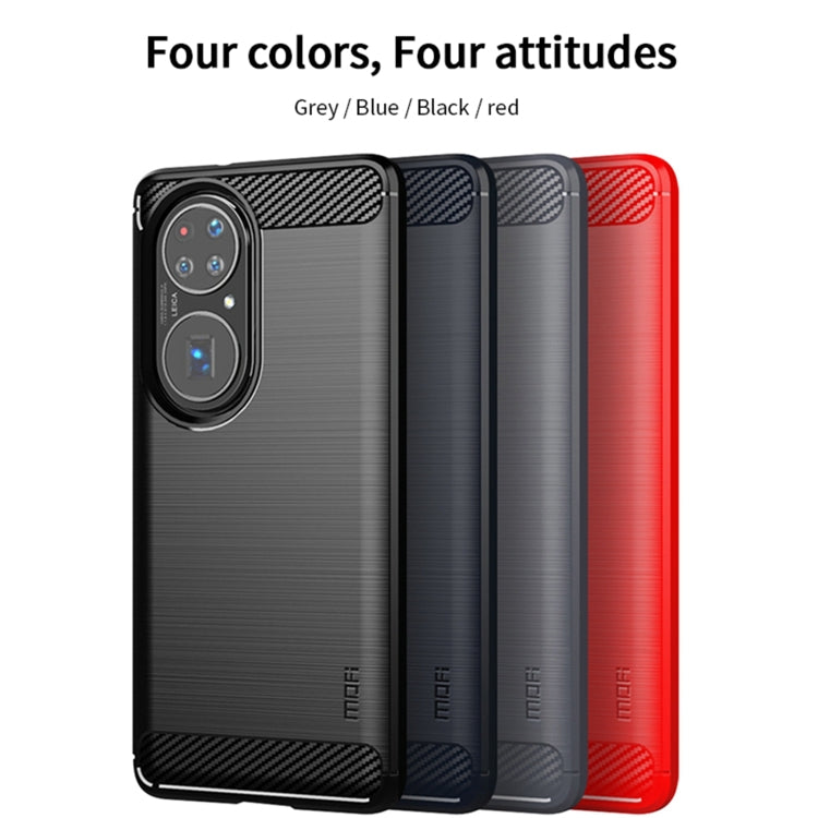 MOFI soft TPU phone cases in gray, blue, black, and red; carbon-fiber texture