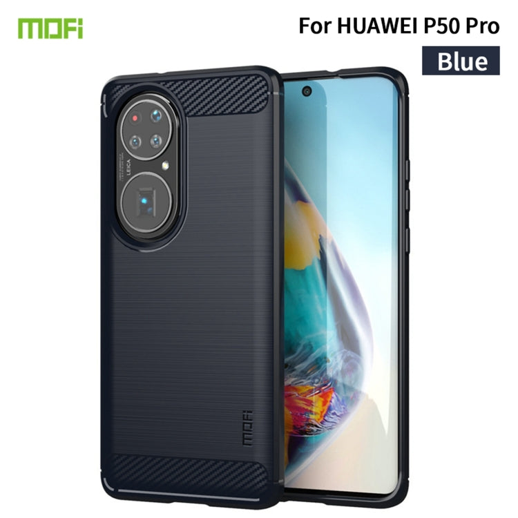 MOFI soft TPU phone case with carbon-fiber texture, blue; for Huawei P50 Pro