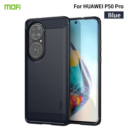 MOFI soft TPU phone case with carbon-fiber texture, blue; for Huawei P50 Pro
