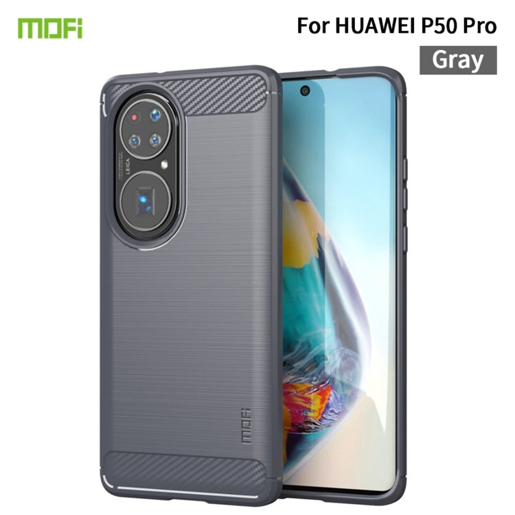 Brushed texture TPU phone case with carbon fiber look, gray, for Huawei P50 Pro