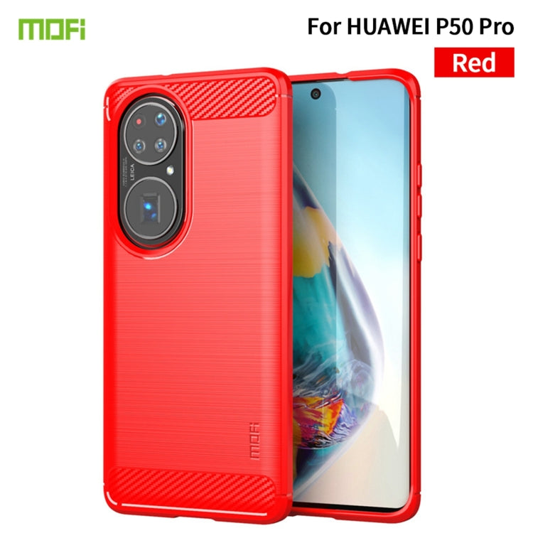 Brushed texture TPU phone case with carbon fiber look, red, for Huawei P50 Pro