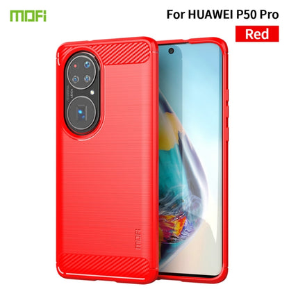 Brushed texture TPU phone case with carbon fiber look, red, for Huawei P50 Pro